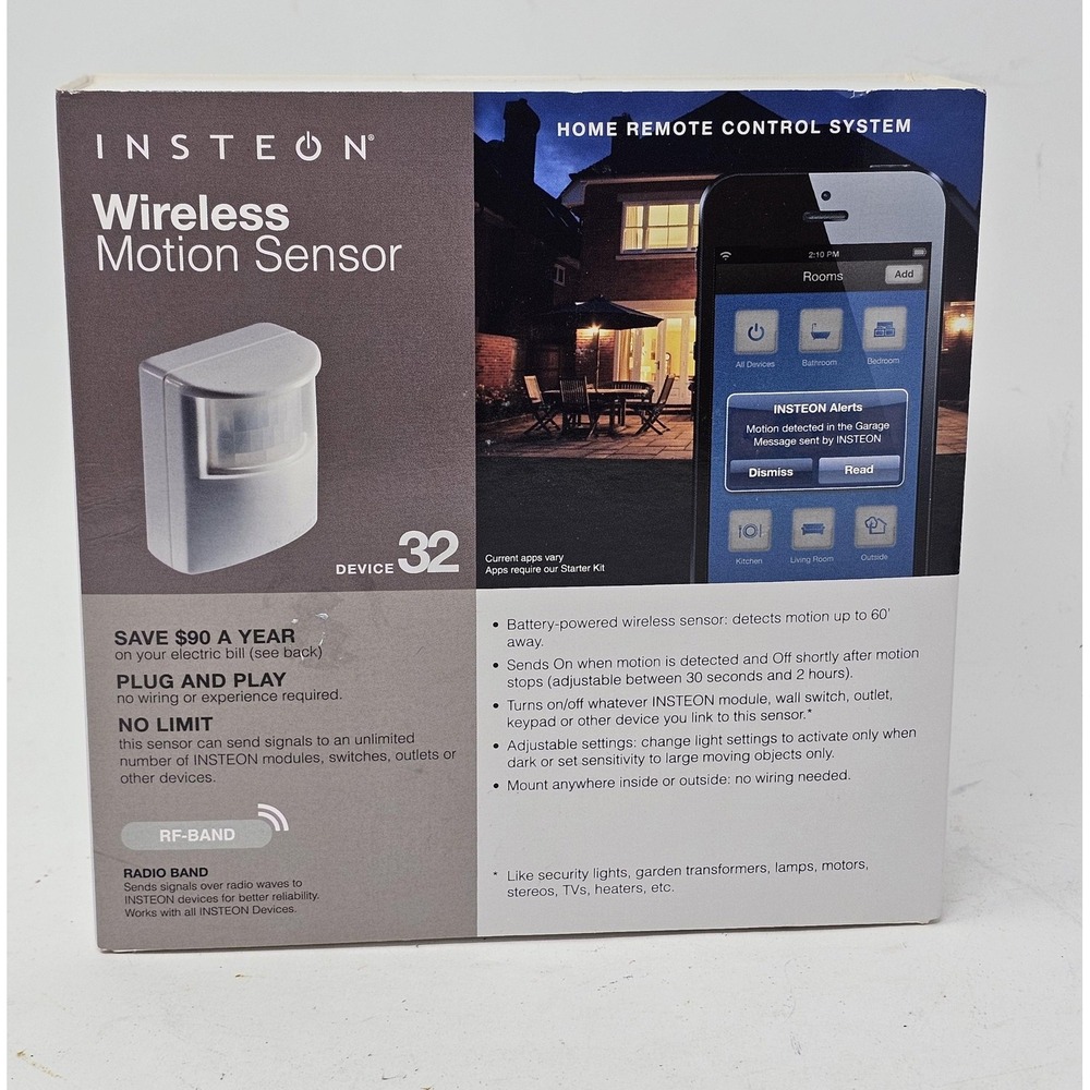 Insteon Wireless Motion Sensor Device 32 White RF-Band Indoor Outdoor Automation
